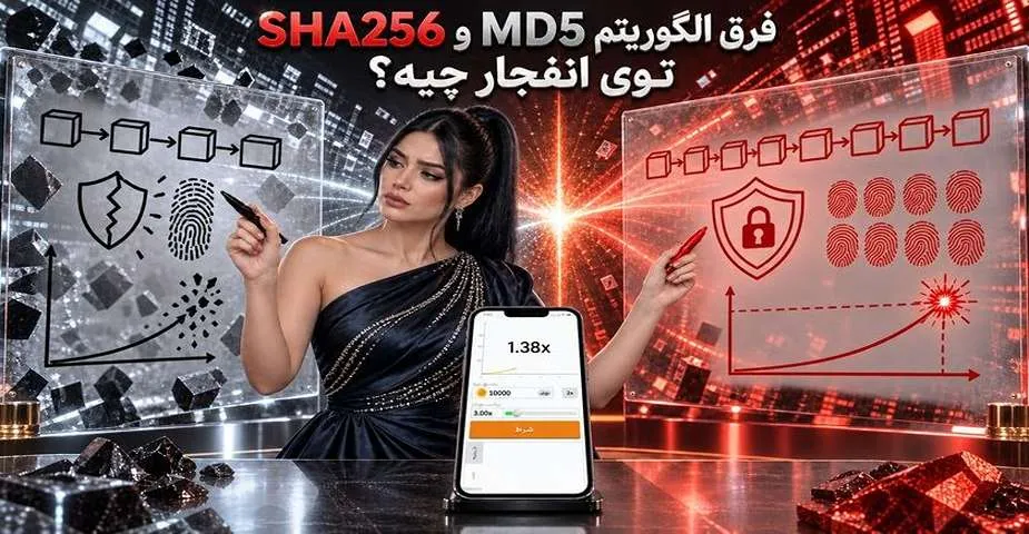 فرق کد ام دی 5 با کد هش در بازی انفجار